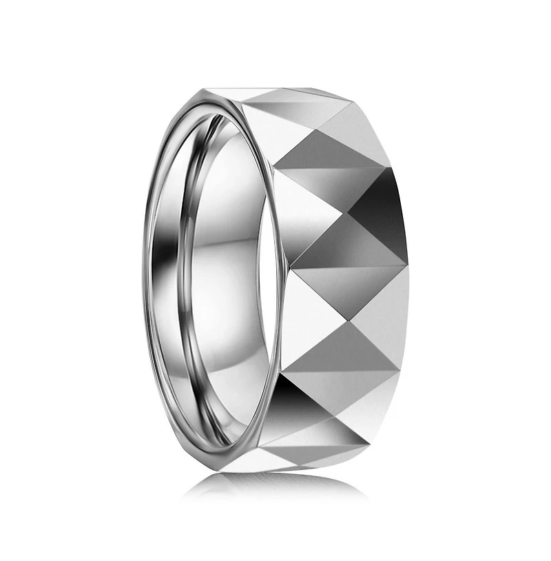 Metallo High Polished Square Faceted Tungsten Ring