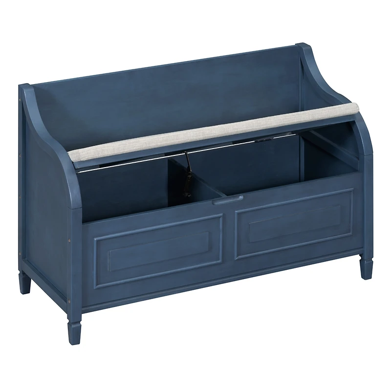 Streamdale Furniture Rustic Style Solid Wood Entryway Multifunctional Storage Bench With Safety Hinge (Gray Wash+ Beige)