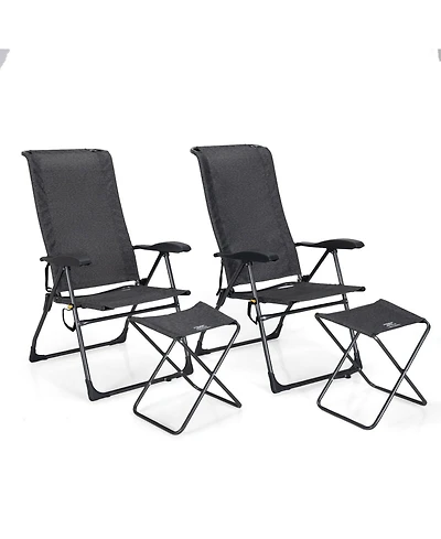 Slickblue 4 Pieces Patio Adjustable Back Folding Dining Chair Ottoman Set