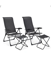 Slickblue 4 Pieces Patio Adjustable Back Folding Dining Chair Ottoman Set