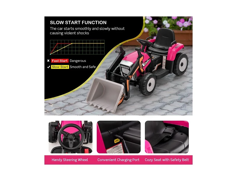 Slickblue 12V Battery Powered Kids Ride on Excavator with Adjustable Arm and Bucket