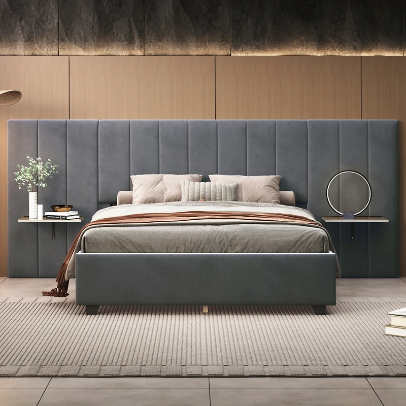 Streamdale Queen Velvet Platform Bed with Headboard