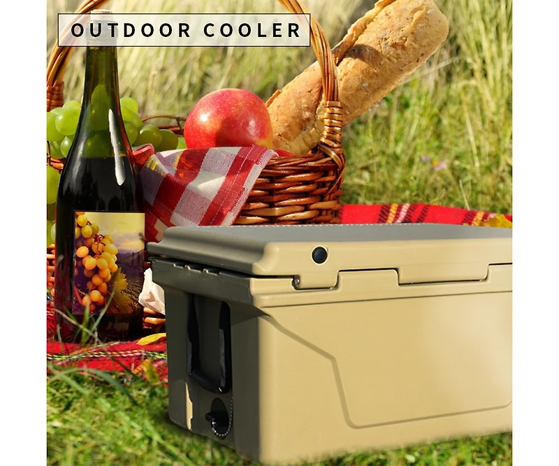 Streamdale Furniture Khaki Color Ice Cooler Box 65Qt Camping Ice Chest Beer Box Outdoor Fishing Cooler