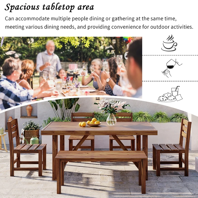 Streamdale Acacia Wood Dining Set Table, Bench, 4 Chairs