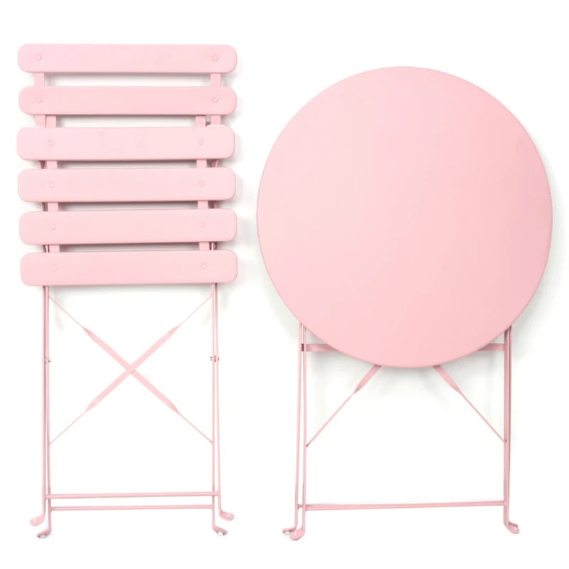 Streamdale Furniture 3 Pieces Patio Bistro Balcony Metail Chair Table Set-Pink
