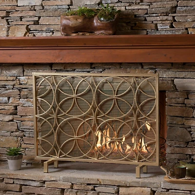 Streamdale Elegant Iron Fireplace Screen with Overlapping Circle Pattern