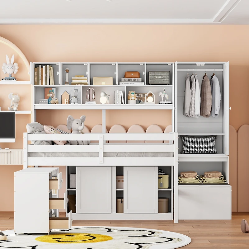Streamdale Wooden Loft Bed with Storage and Desk