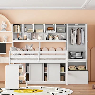 Streamdale Wooden Loft Bed with Storage and Desk