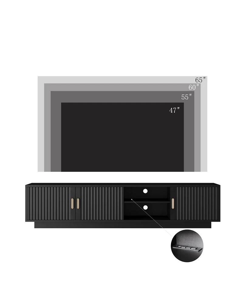 Streamdale Chic & Modern Wavy Pattern Tv Stand with Led Lights