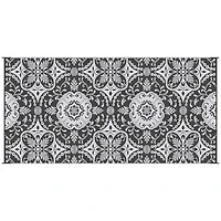 Outsunny Reversible Outdoor Rug with Carry Bag 9' x 18' Gray & White Flower