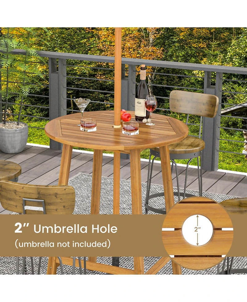 Slickblue Bar Height Table with Umbrella Hole and Slatted Tabletop for Outdoors