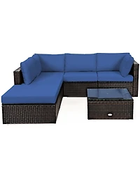 6PCS Outdoor Patio Rattan Furniture Set Cushioned Sectional Sofa