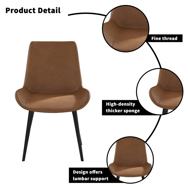 Streamdale Furniture Modern Dining Chair Living Room Black Metal Leg Dining Chair-Brown-2 Pcs/Ctn