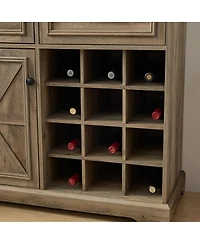 Farmhouse Buffet Cabinet with Wine Storage, Gray Wash 39.37x15.75x34