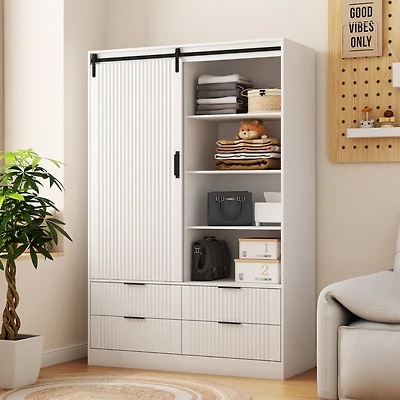 Streamdale Modern 4-Drawer 4-Shelf Sliding Barn Door Wardrobe Armoire