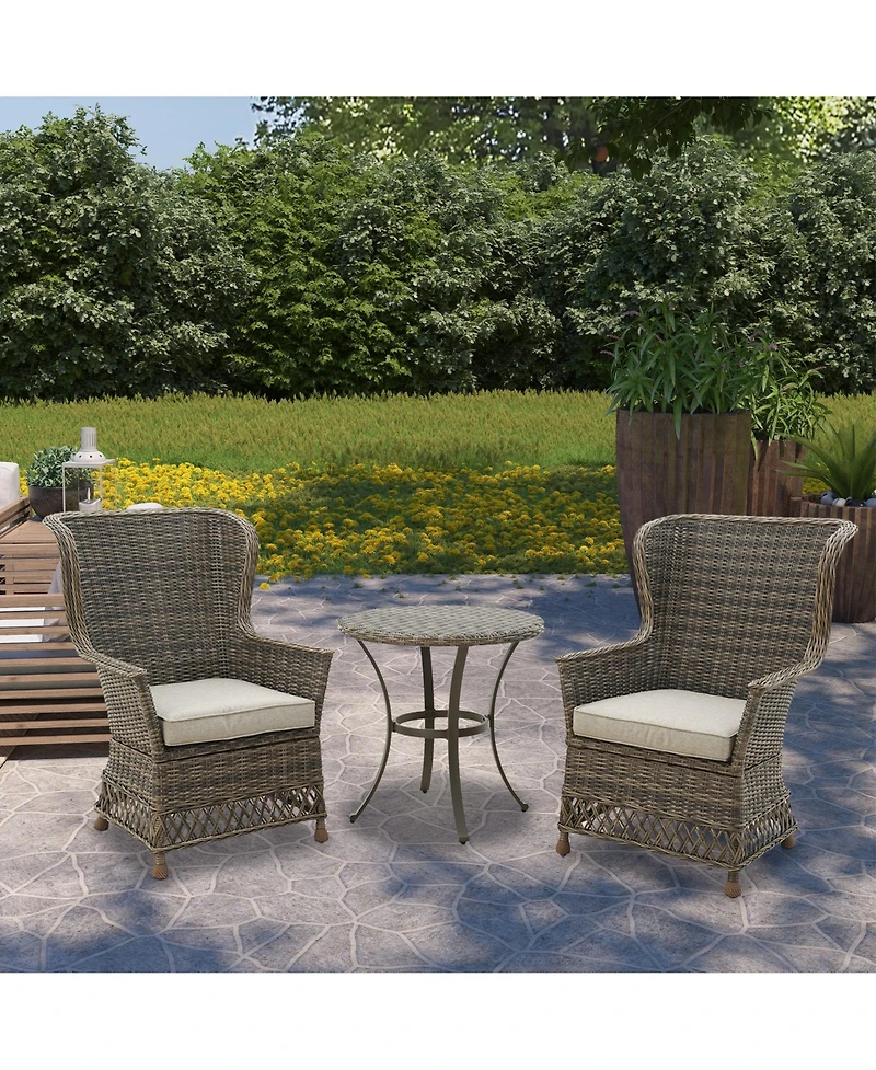 Mondawe 3-Piece Pe Rattan Wicker Patio Conversation Set Outdoor Chairs and Side Table with Gray Cushion