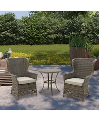 Mondawe 3-Piece Pe Rattan Wicker Patio Conversation Set Outdoor Chairs and Side Table with Gray Cushion