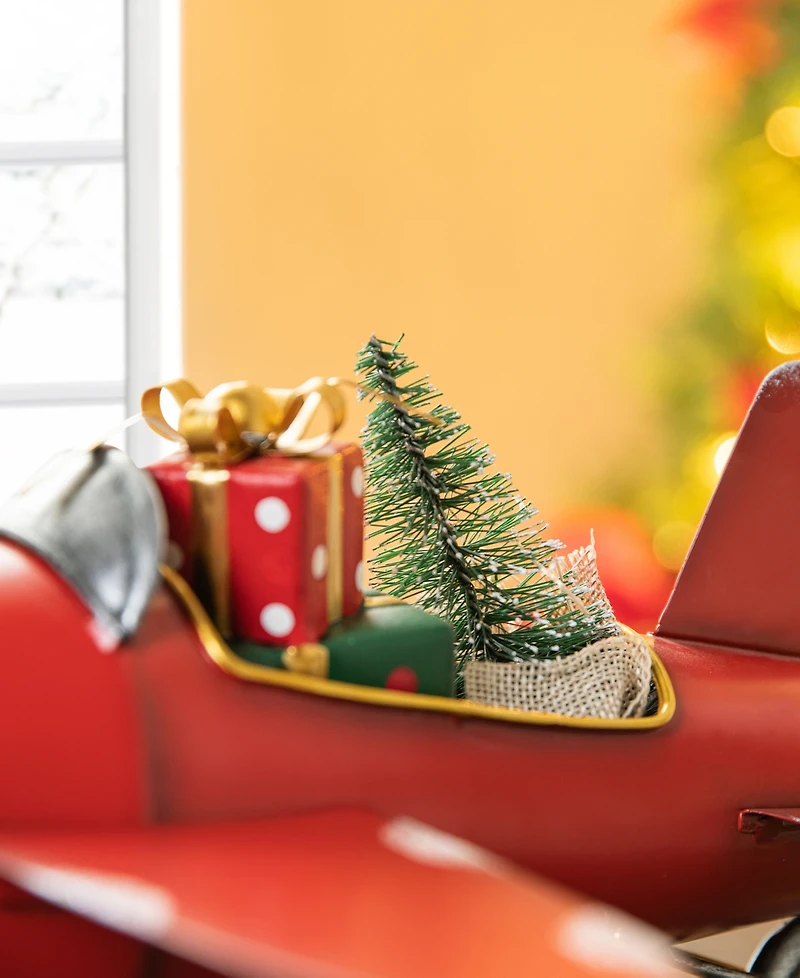 Glitzhome 14 L Christmas Metal Airplane with Gifts Table Decor