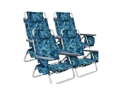 Slickblue 4-Pack 5-Position Outdoor Folding Backpack Beach Reclining Chair with Pillow