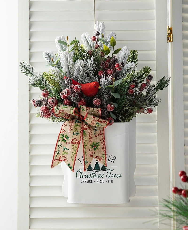 Glitzhome 21 H Christmas Pine Needle Berry Ribbon Centerpiece
