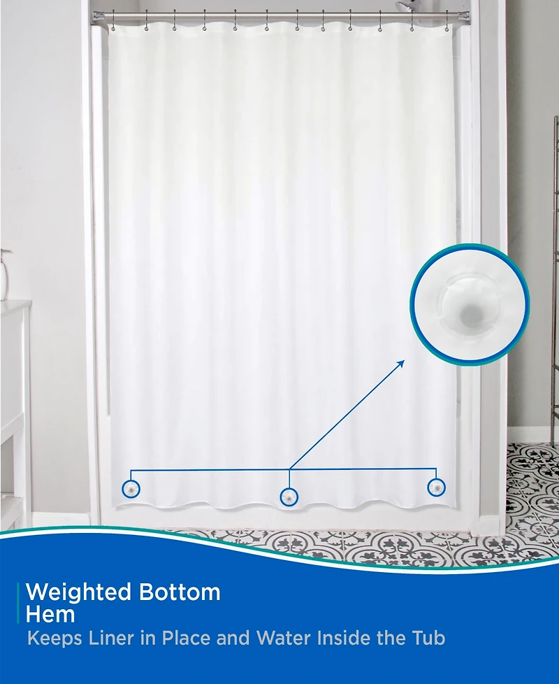 Kenney Medium Weight Peva Shower Curtain Liner and Beaded Roller Ring Set