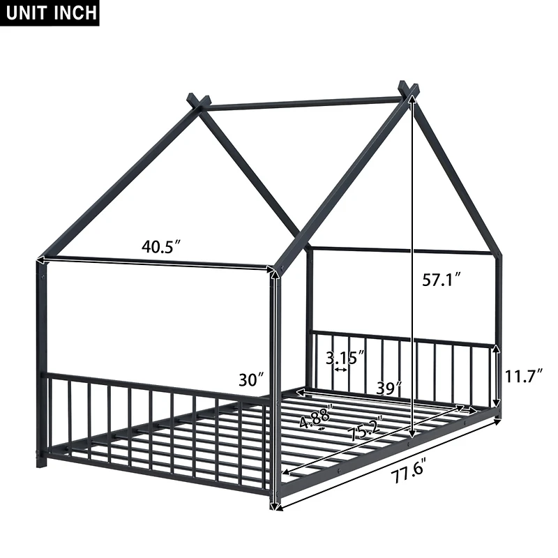 Streamdale Twin Metal House Bed, Black