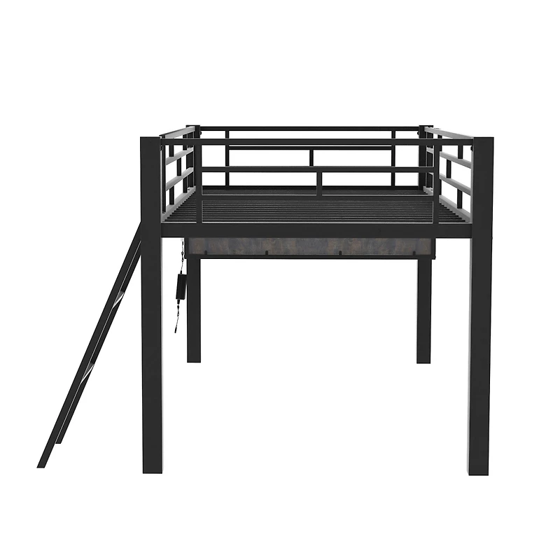 Simplie Fun Gaming mid loft bed with desk, Led, Twin, Black