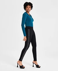 Bar Iii Women's Three-Row Studded Ponte-Knit Leggings, Created for Macy's