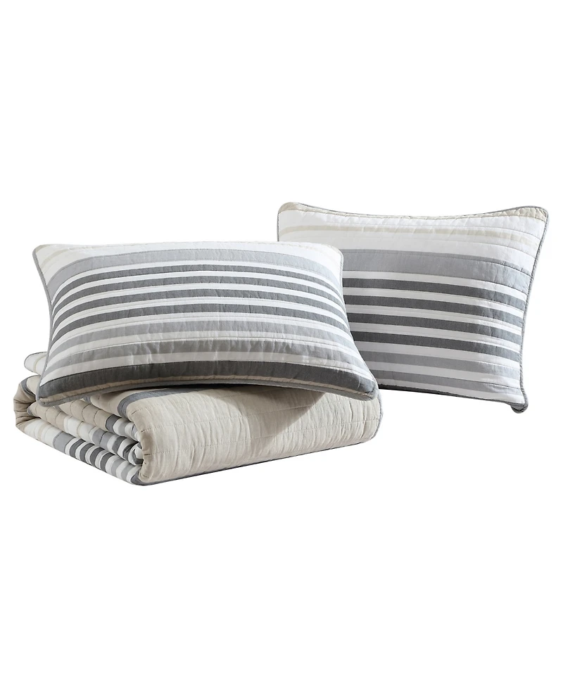 Nautica Dover Stripe Reversible 3 Piece Quilt Set, Full/Queen