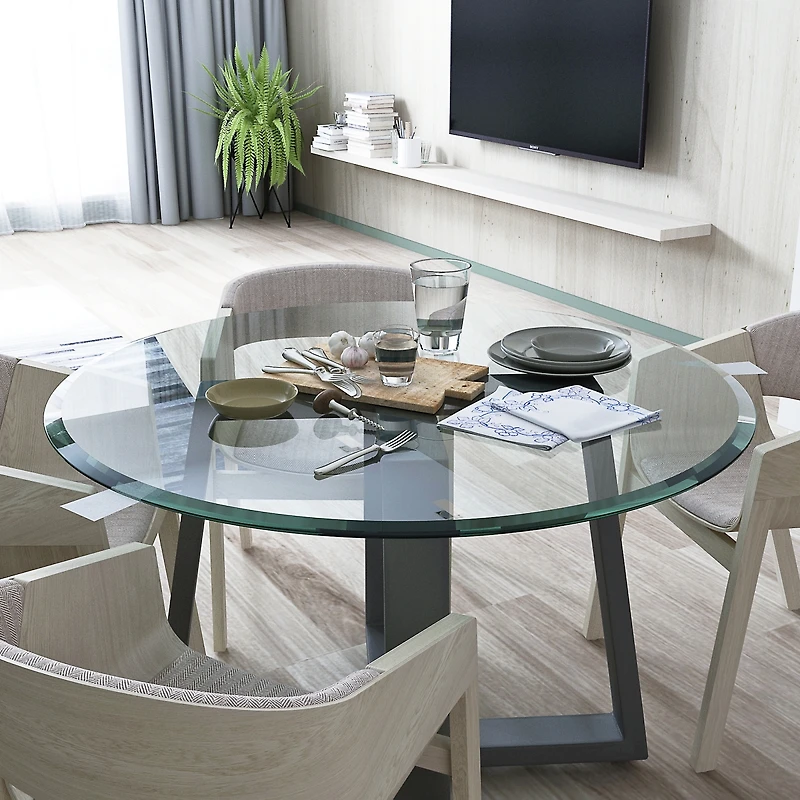 Streamdale Furniture 36 Inch Round Tempered Glass Table Top Clear Glass 3/8 Inch Thick Beveled Polished Edge