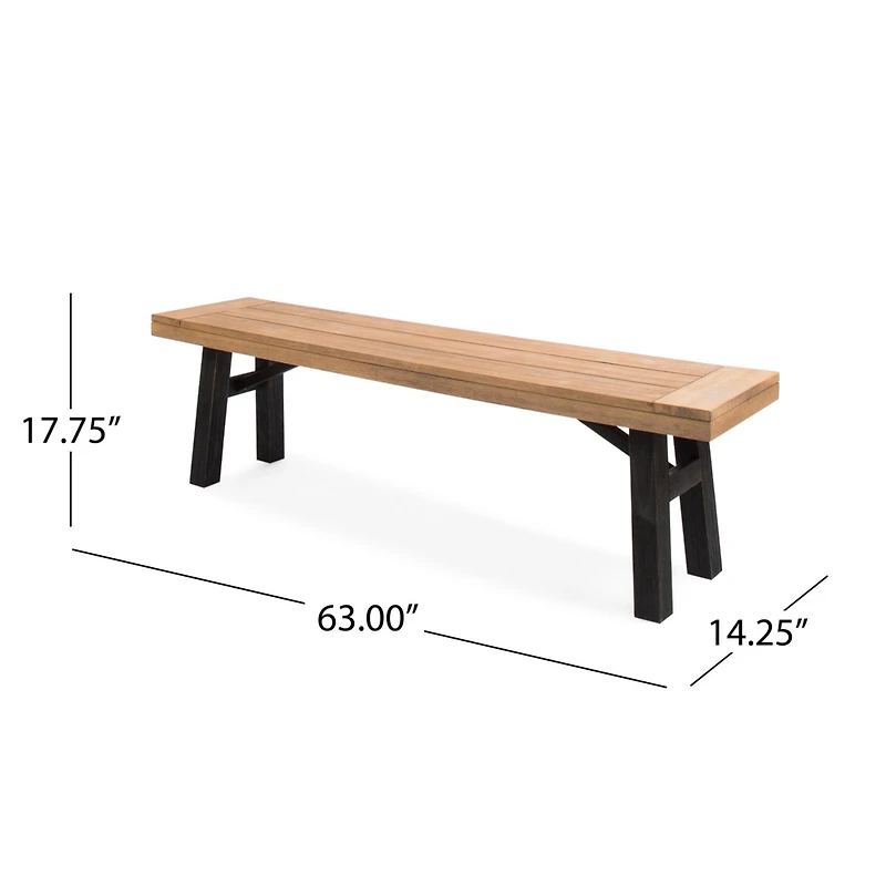 Simplie Fun Rustic Acacia Wood Bench Set with Slat Design and Two-Toned Finish