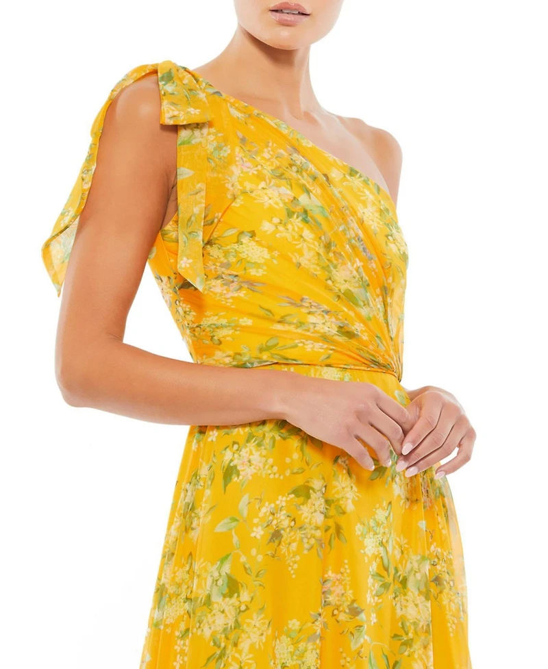 Mac Duggal Women's Ieena Floral One Shoulder Bow Maxi Dress