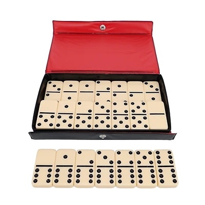 We Games Double 6 Dominoes - Ivory with Black Vinyl Case