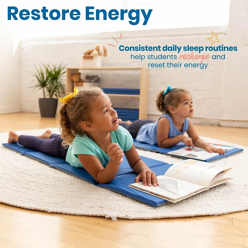 RestZone ECR4Kids Everyday Folding Rest Mat, 4-Section, 5/8in, Blue/Grey, 5-Pack