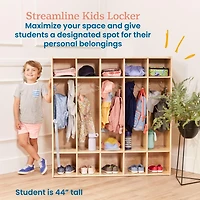 ECR4Kids Streamline 5-Section Coat Locker with Scoop Front Storage Bins, Natural, Blue, 1