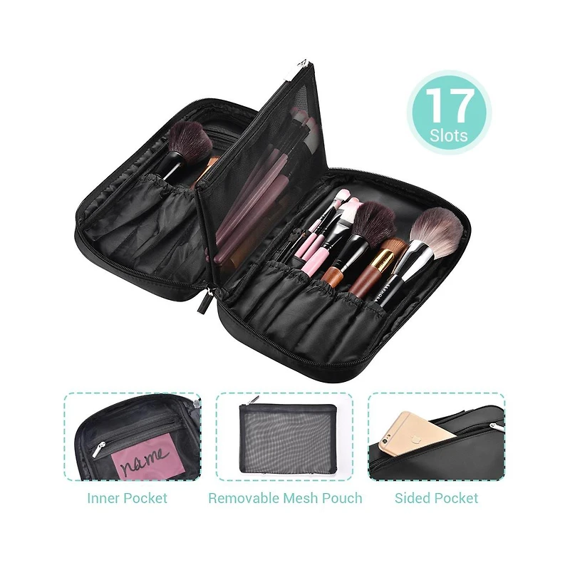 Byootique Portable Multi Brush Holder Makeup Bag Cosmetic Organizer Polyester Storage Travel Case with Belt Strap (Only Bag)
