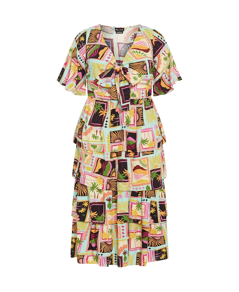 City Chic Plus Ana Tie Maxi Tiered Dress