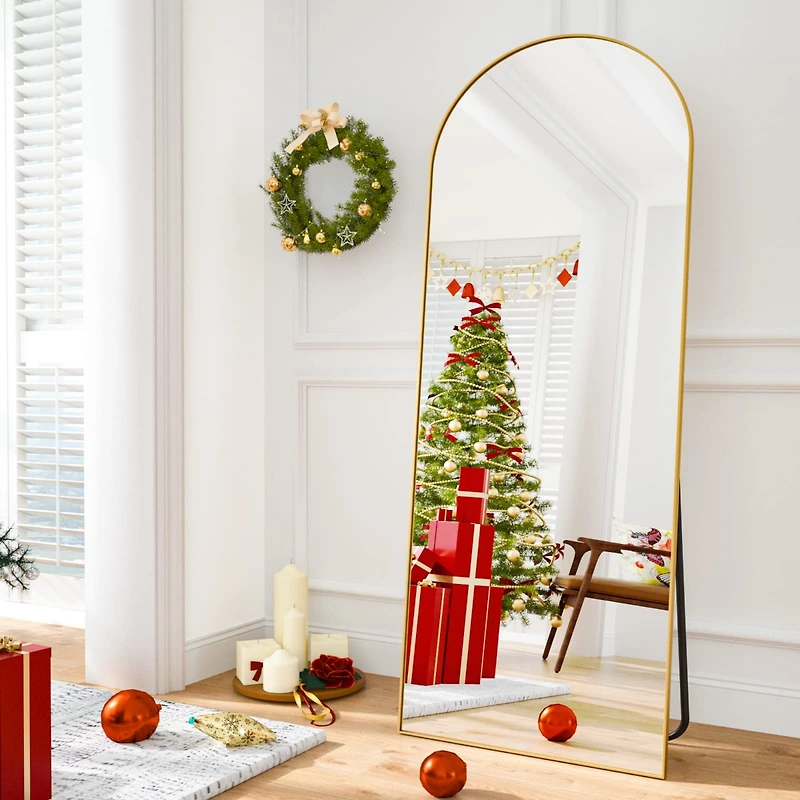 Homlux 21"x64" Arched Full Length Mirror with Gold Aluminum Frame, Free Standing, Leaning, Wall Mounted