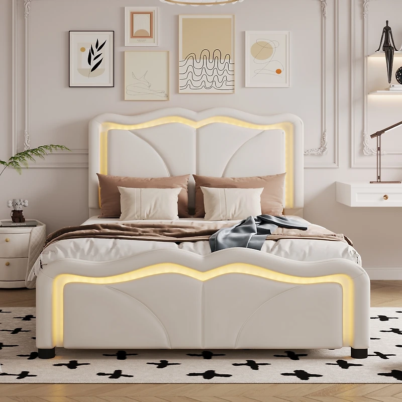 Streamdale Twin Platform Bed with Led Lights and Adjustable Headboard