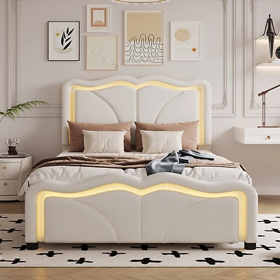 Streamdale Twin Platform Bed with Led Lights and Adjustable Headboard