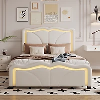 Streamdale Twin Platform Bed with Led Lights and Adjustable Headboard