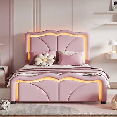 Streamdale Twin Platform Bed with Led Lights and Adjustable Headboard