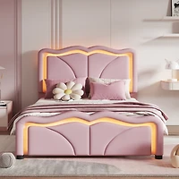 Streamdale Twin Platform Bed with Led Lights and Adjustable Headboard