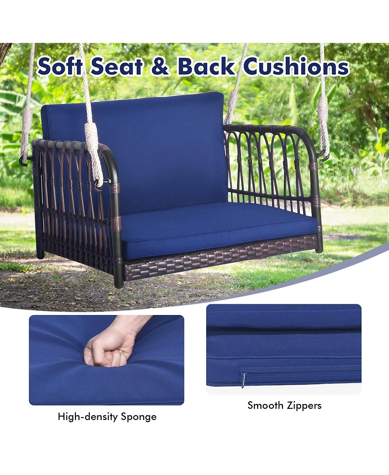 Slickblue Single Person Hanging Seat with Seat and Back Cushions-Navy