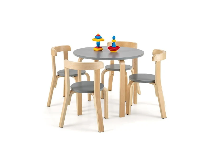Slickblue 5-Piece Kids Wooden Curved Back Activity Table and Chair Set with Toy Bricks