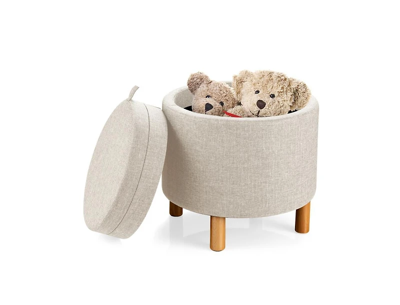 Slickblue Round Fabric Storage Ottoman with Tray and Non-Slip Pads for Bedroom