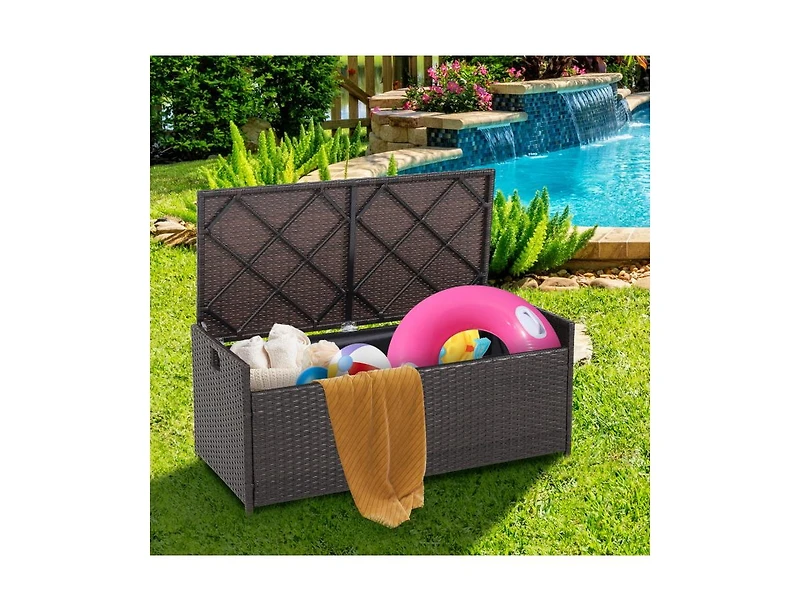 Slickblue 34 Gallon Patio Storage Bench with Seat Cushion and Zippered Liner