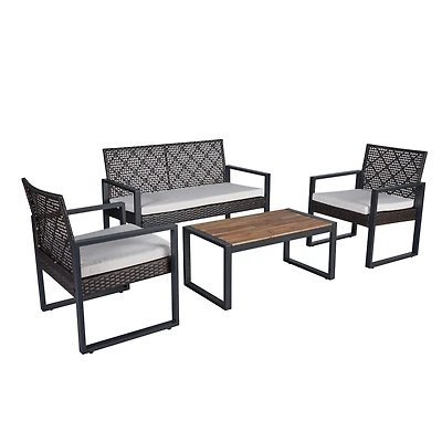 Streamdale Furniture Patio Furniture Set Acacia Wood Table Brown Beige Cushion