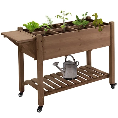 Spacious Wheeled Elevated Planter with Storage and Drainage