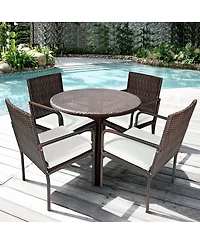 Slickblue 4 Pieces Outdoor Patio Rattan Dining Chairs Cushioned Sofa